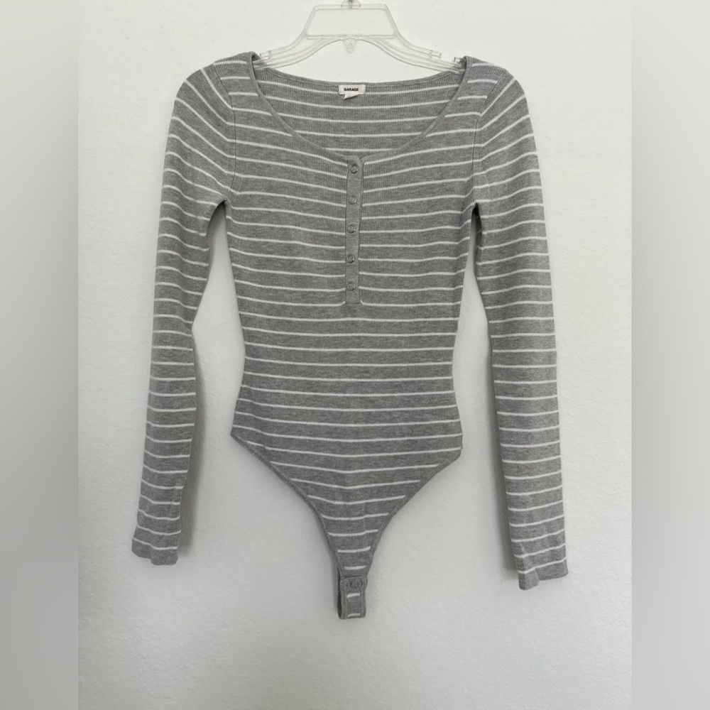 Garage Ladies Long Sleeve Striped Bodysuit Size M